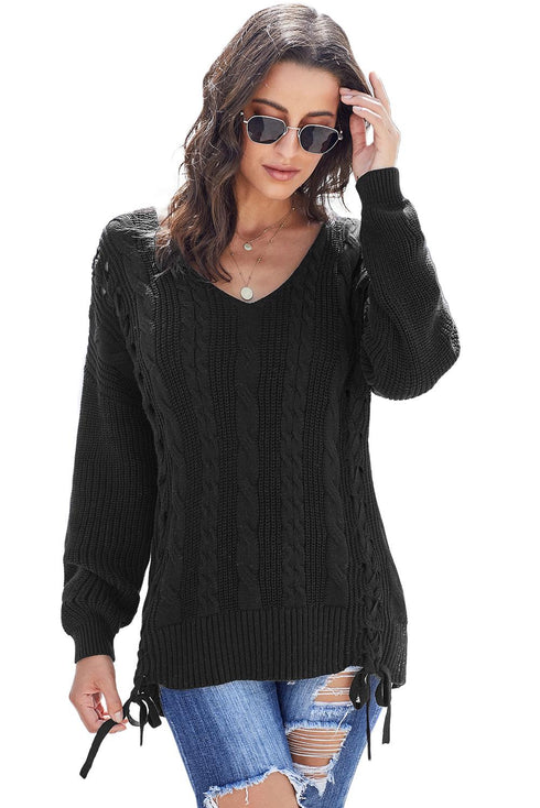Love Letters Cable Knit Lace Up Sweater